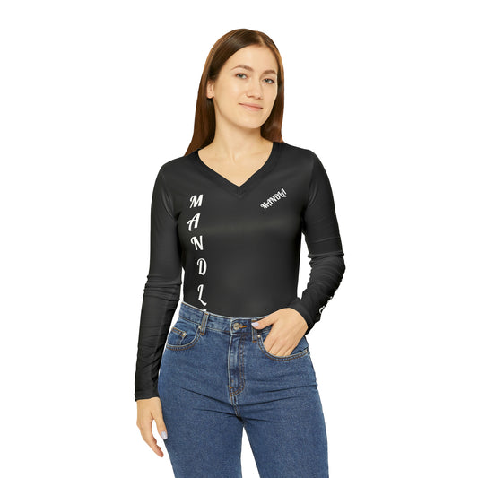 MM Blk Night Life Women's Long Sleeve V-neck Shirt